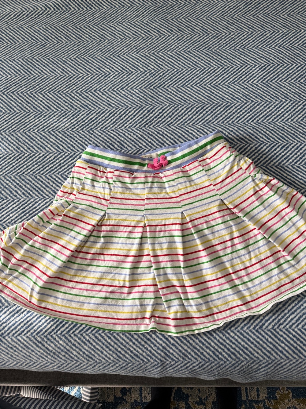 Mini Boden Multicolor Striped Knit Skirt with Pink Bow Detail
